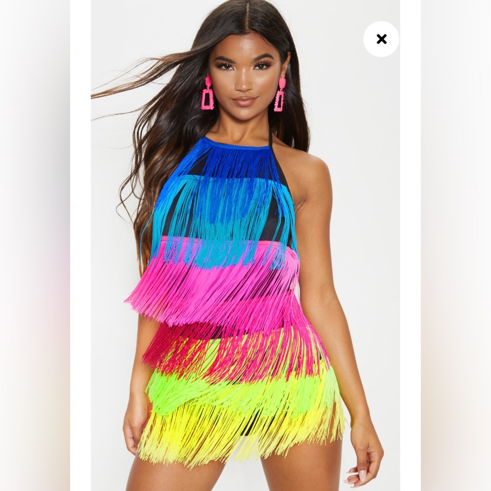 PrettyLittleThing Kristine Bright Tassel Playsuit